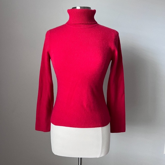Vintage Ann Taylor Two Ply 100% Cashmere Turtleneck Sweater Holiday Red Small - Picture 5 of 15